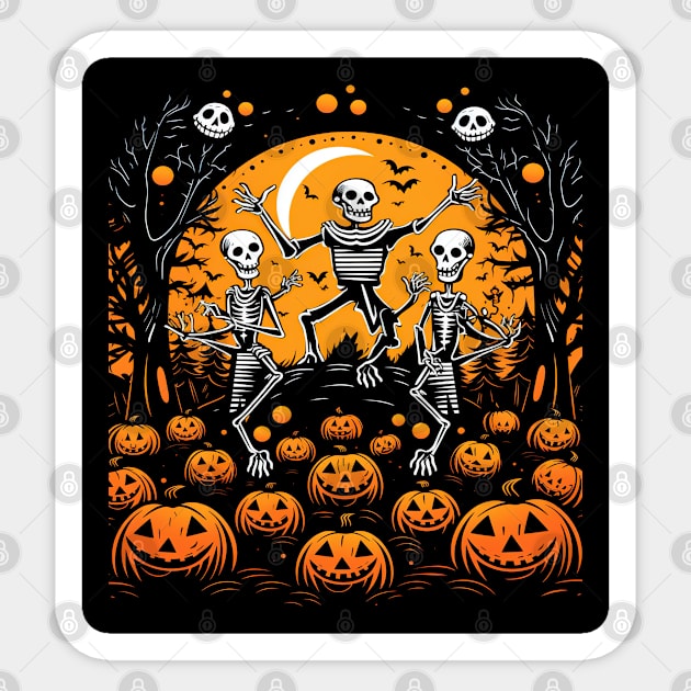 Skeleton Shuffle: A Playful Halloween Delight for Art Enthusiasts Sticker by familycuteycom